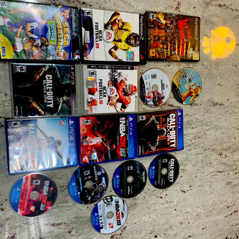 Play station video games. PS2,PS3 and PS4.